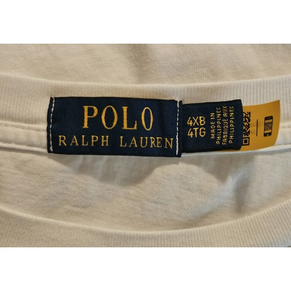 Polo Ralph Lauren Graphic‎ T Shirt Men's Size 4XB White Large Pony Logo Splatter